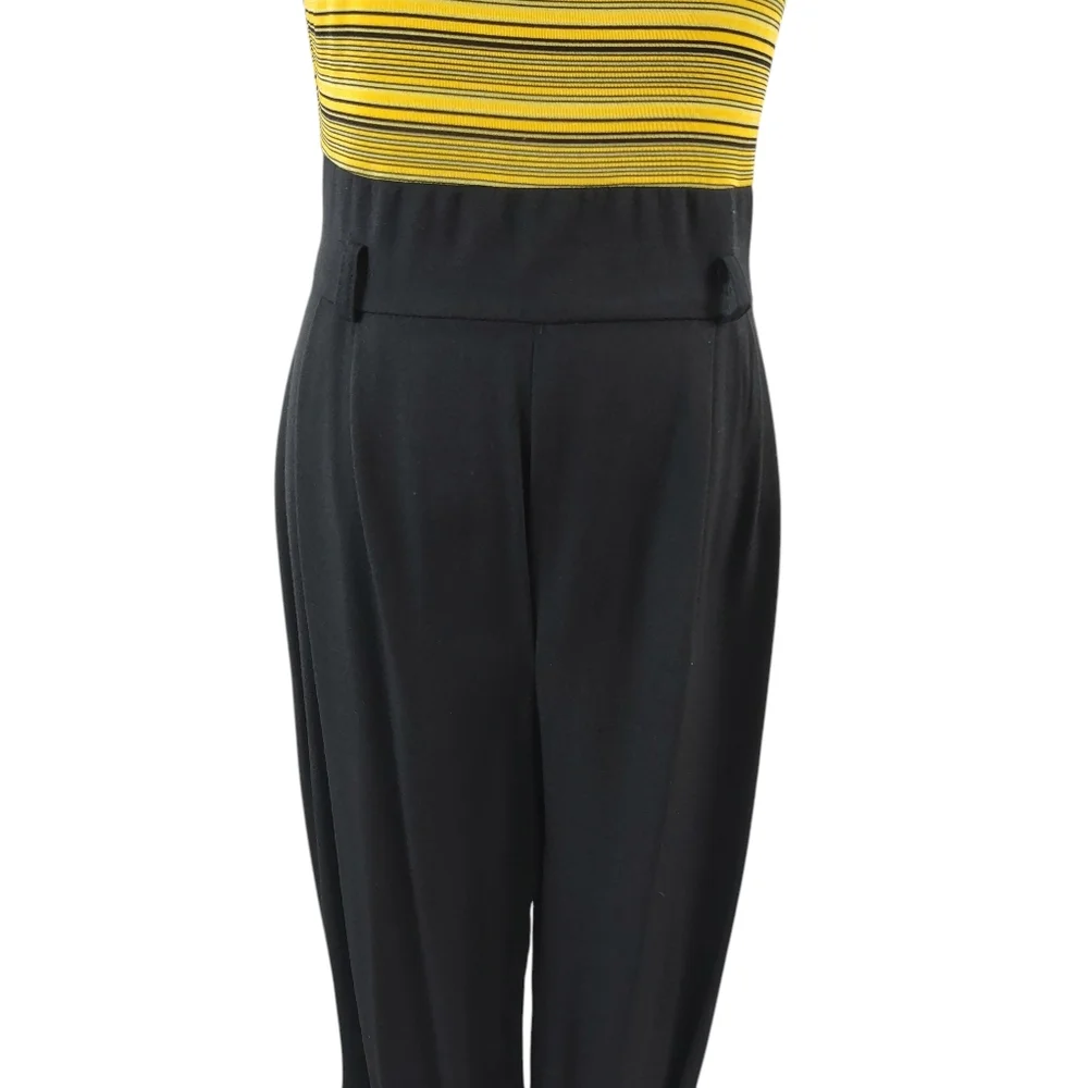 Vintage 80s 90s John Roberts Women's Yellow Black Striped Jumpsuit Size 8 Bold - Picture 8 of 13